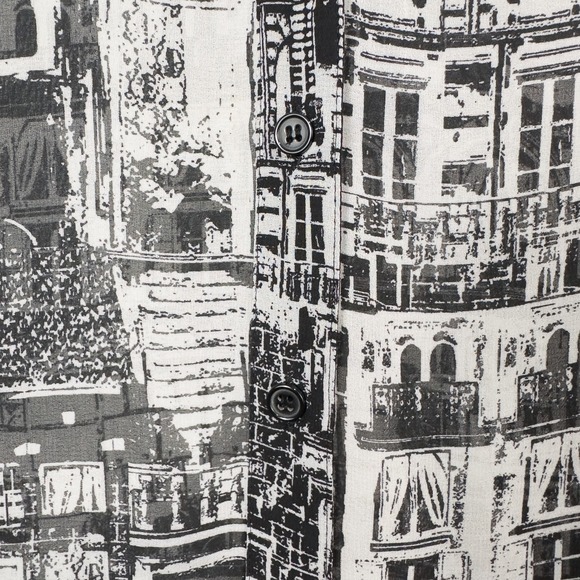 Chicos Cityscape Sheer Chiffon Button Shirt 3 (XL)‎ Monochrome Urban Retro Artsy - Picture 9 of 16